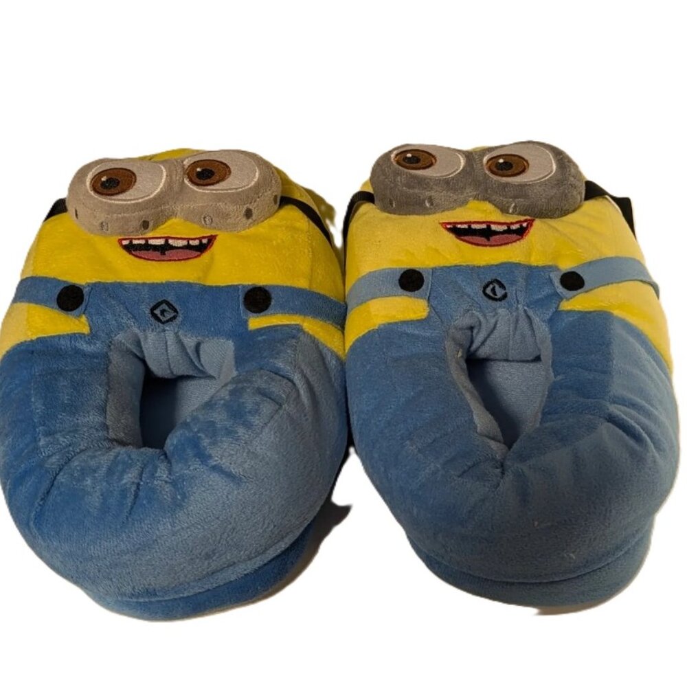 Yellow Cartoon Minion Plush Slippers Two Eyes Closed Toe Cozy Indoor Teen Adult - Picture 3 of 3